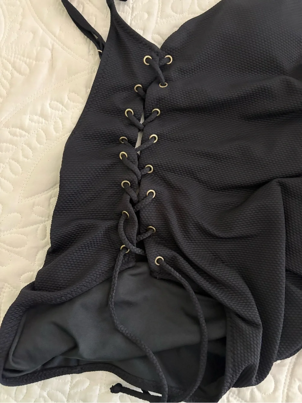 Black Lace-Up One-Piece Swimsuit L